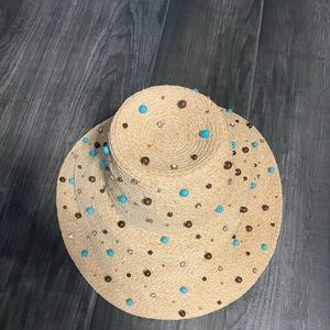 Lele sadoughi turquoise bejeweled straw hat nwt